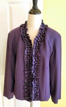 COLDWATER CREEK Eggplant Purple Knit Dress Jacket w/ Ruffled Trim (16) NWT - £22.49 GBP