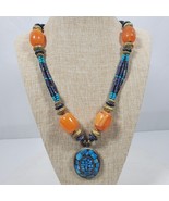 Vintage Tribal Tibetan Statement Necklace 22 Inch Long + 2 Inch Pendant - $932.93 MXN