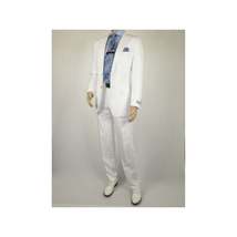 Mens Summer Linen Suit Apollo King Half Lined 2 Button European LN6 White Party image 3