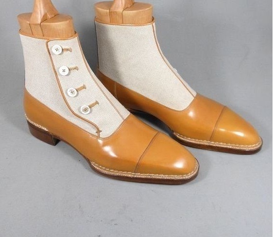 Men Two Tone Button Boots, Men Ankle High Button Boots, Men Leather Boots 2019