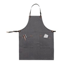 Unisex Gray Denim Work Apron Neck Halter Leather Straps - £26.25 GBP