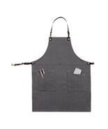 Unisex Gray Denim Work Apron Neck Halter Leather Straps - $34.00