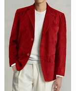 Men Blazer Suede Red Handmade Genuine Leather Lambskin Stylish Formal We... - $2,457.01 MXN+