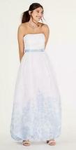 Teeze Me Juniors Strapless Floral-Hem Gown, Size 9-10/ White &amp; Blue - £29.89 GBP