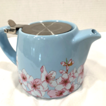 Alfred Ceramic &amp; Stainless Steel 20 Oz Blue w/PINK Floral Teapot - £8.86 GBP