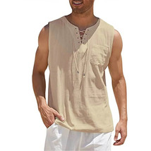 Men Vest Cotton Linen Tank Top Summer Training Muscle Gym Plain T-Shirt ... - $19.99