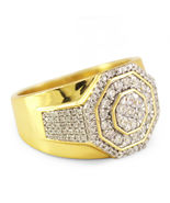 Men&#39;s Yellow Gold Finish Rectangle Shape Pave Diamond Pinky Wedding Ring... - $130.60