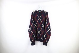 Vtg 90s Coogi Style Mens XL Silk Blend Knit Cosby Dad Crewneck Sweater Argyle - £50.73 GBP