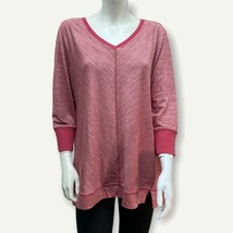 H by Halston Space Dye French Terry V-Neck Top w/ Forward Notches Red Currant XL - £12.84 GBP