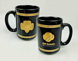 Girl Scouts Coffee Mug Where Girls Grow Strong Black Gold Insignia Logo ... - £8.67 GBP