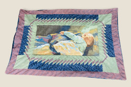 Handmade Needlepoint Quilted Pillowcase of Sleeping Baby One of a Kind Gift - £28.43 GBP