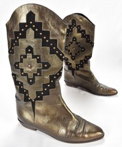 Western Stuart Weitzman Vintage Aztec Studded Leather Pull-on Boots size 8 - £63.50 GBP