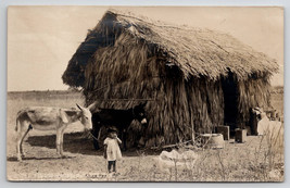 Tamaulipas Mexico Girl Burro Tampico Mante Nipa Hut House RPPC Postcard H49 - $14.95