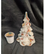 1995 Fenton Christmas Tree 6.5” White Milk Glass Gold Bird Hand Painted ... - $208.42 CAD