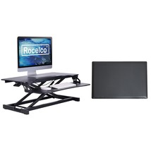 Rocelco Standing Desk Converter and Floor Mat - 31.5 Inch Sit Stand Up Dual Moni - £203.56 GBP