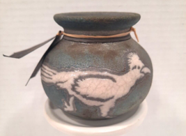Raku Tribal Decorative Pot Artis Jeremy Dillar Handmade Pottery Vase Roadrunner - £20.60 GBP