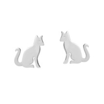 Fashionable Petite Pet Feline Kitty Cat Sterling Silver Stud Earrings - £11.89 GBP