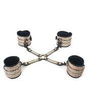 Spartacus Faux Leather Wrist &amp; Ankle Restraints W/hog Tie - Gold - $43.50