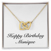 Happy Birthday Monique - 18K Yellow Gold Finish Interlocking Hearts Necklace Per - £55.78 GBP