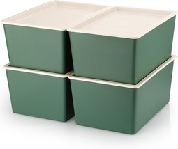 Stackable Storage Box Baskets For Organizing Shelves - 4 Pieces - Green, Small - - £32.87 GBP