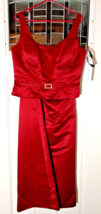 Bill Levkoff European Red Satin 2Pc Full Maxi Skirt Crop Top Rhinestone S-16 NEW - £62.91 GBP