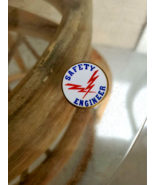 Vintage Safety Engineer Pin Back Red White Blue Lightning Union - $11.15 CAD