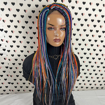 MultiColor Box Braided Wig Lace Closure Frontal Hand Braided Handmade Br... - $172.98