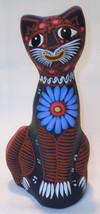 Handpainted Ceramic Clay Pottery 7&quot; Tall Kitty Cat Colorful Figurine Art K12 - £11.65 GBP