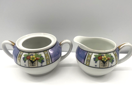 Noritake Lusterware Japan Creamer Set Violet Floral w creamer and sugar bowl - £23.73 GBP