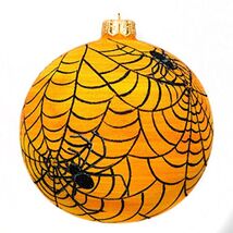 Tangled Spider Web Orange Ball Polish Glass Halloween Ornament by Thomas... - $69.28
