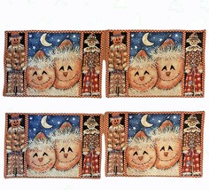 4 Halloween Placemats Tapestry Fall Pumpkin Scarecrow Laundered - £22.04 GBP