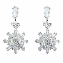 14K White Gold Plated Silver 2.10 Ct Baguette Simulated Drop/Dangle Earrings - £77.84 GBP
