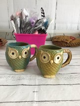 Set Of Gibson Home Glazed Ceramic Green Blue Ombre Owl Coffee Cups Mugs 23 oz - £32.82 GBP