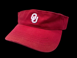 OU Sooners Visor Cap Strapback Hat One Size Fits Red Stitched 100% Cotton Mens - $33.44