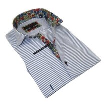 Men's Axxess Turkey Shirt Cotton High Collar 224-11 French Cuffs Blue Stripe image 4
