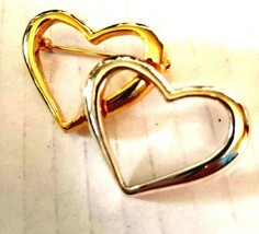 Vintage Danecraft Gold And Silver Tone Hearts Brooch 2&quot; - £12.53 GBP