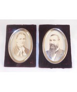 2 Antique Black and White Photographs Man &amp; Woman In Velour &amp; Oval Metal... - $50.00