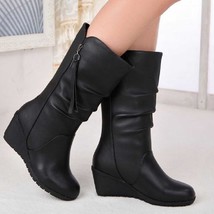 Women Autumn Winter Warm Shoes Ladies Wedges High Heel Ankle Boots Zipper Boots - £30.66 GBP