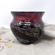 Art Glass Vase Hand Blown Votive Holder Red Marbled Confetti Swirl Goose... - $26.60