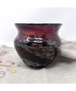 Art Glass Vase Hand Blown Votive Holder Red Marbled Confetti Swirl Goose... - £20.89 GBP