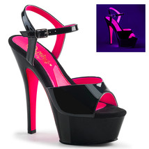 FINAL SALE PLEASER Sexy 6&quot; Heel UV Blacklight Black &amp; Pink Ankle Strap S... - $46.95