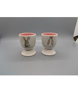 Rae Dunn Set Of 2 Ceramic Egg Holders Bunnies Cups Pink White 213 Artisa... - $11.64