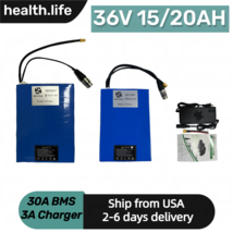 36V 20Ah/15Ah Lithium Li-ion Ebike Battery Pack Electric Bicycle Charger 30A BMS - £125.28 GBP+