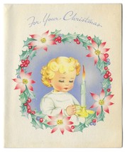 VINTAGE 1940s WWII ERA Christmas Greeting Holiday Card CHILD WITH CANDLE... - $276.61 MXN