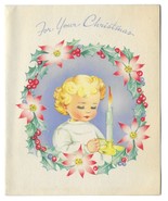 VINTAGE 1940s WWII ERA Christmas Greeting Holiday Card CHILD WITH CANDLE... - £11.63 GBP