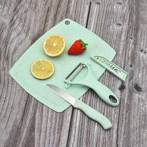 Stainless Steel Three Piece Set Wheat Straw Chopping Board Fruit Knife P... - £10.38 GBP