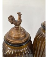 VTG Brown Amber Glass Canisters Rooster Finial Lid 13&quot;-15&quot; Rubber Seals ... - £93.86 GBP