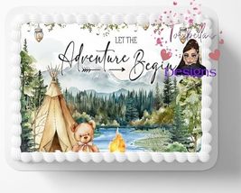 Baby Shower "Let The Adventure Begin" Outdoors Nature Theme Edible Birthday Cake - $16.47