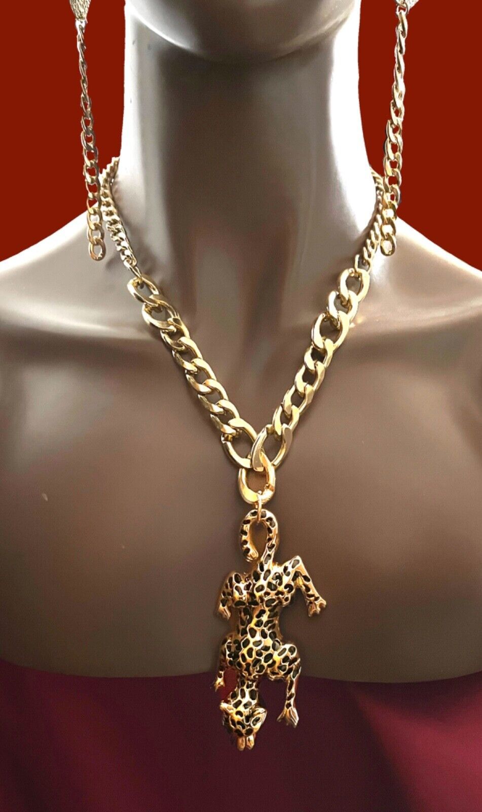Casual Chic Golden  Chain Jaguar Leopard Pendant Statement Necklace Earrings Set - £16.71 GBP