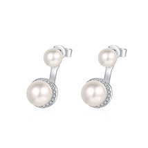 6-9Freshwater Double Pearl Sterling Silver Earrings VVS Moissanite Diamond Stud  - £45.21 GBP